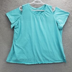 Woman Within Cold Shoulder Top Shirt Womens Plus Size 2X Light Blue